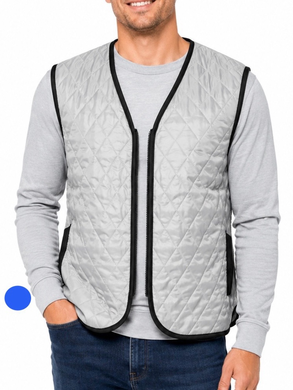 Light Gray Quilted Men's Vest with Black Trim